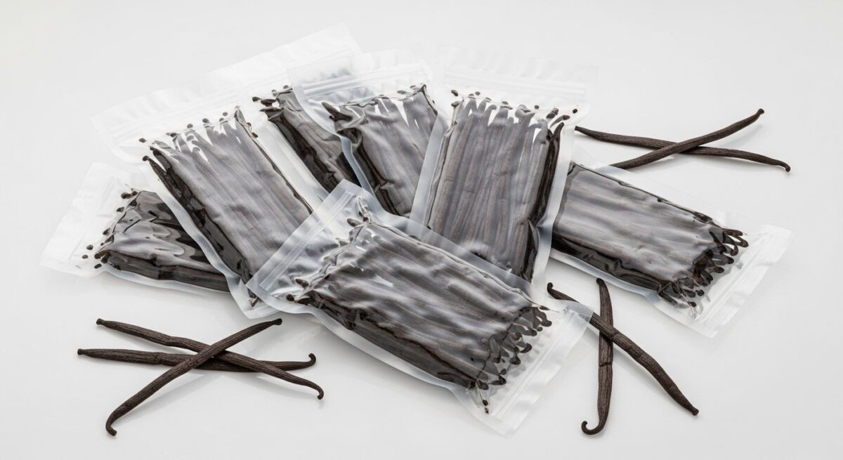 Vacuum-sealed premium vanilla beans packaged for international B2B export