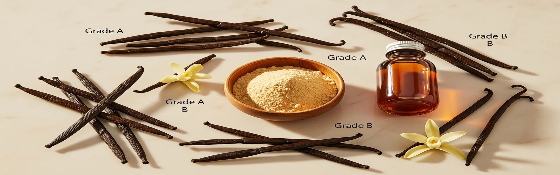 Complete range of premium vanilla products - beans, powder, extract