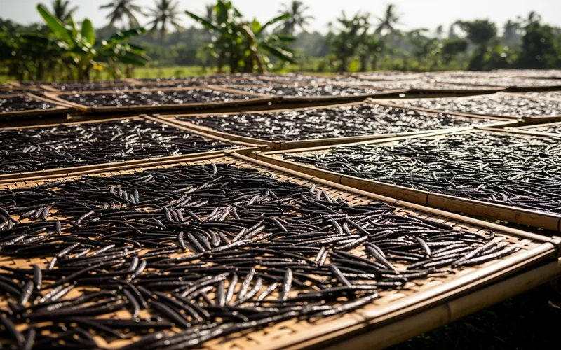 Traditional vanilla bean curing process in Bali Indonesia
